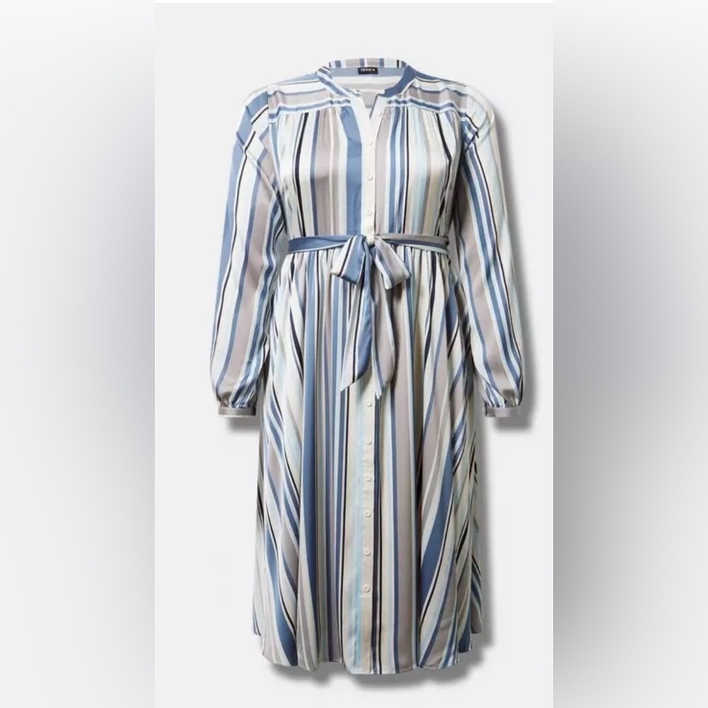 torrid Blue and White Striped Long Sleeve Shirt Dress